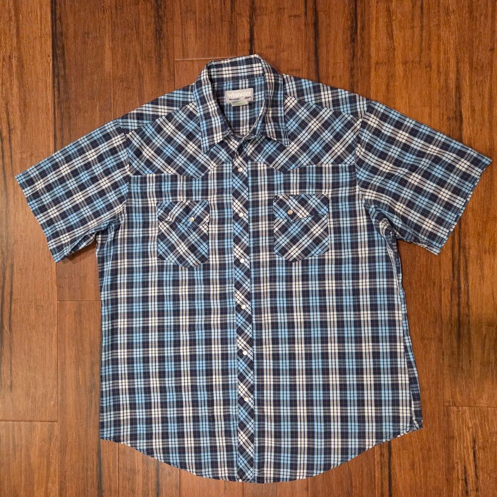 Wrangler Wrancher Western Pearl Snap Short Sleeve Plaid Men's XL Cowboy Gorpcore